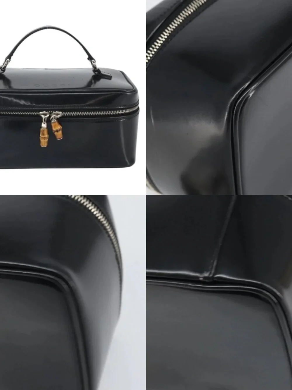 GUCCI Vanity Hand Bag Patent leather Black Silver 032 1956 0150 Auth 170292